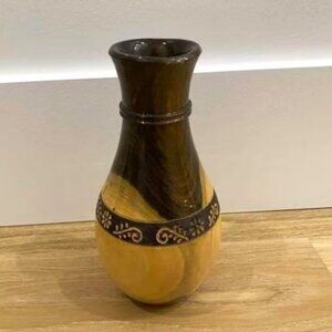 Mexican Hand-Carved Wood Vase | Artist Signed